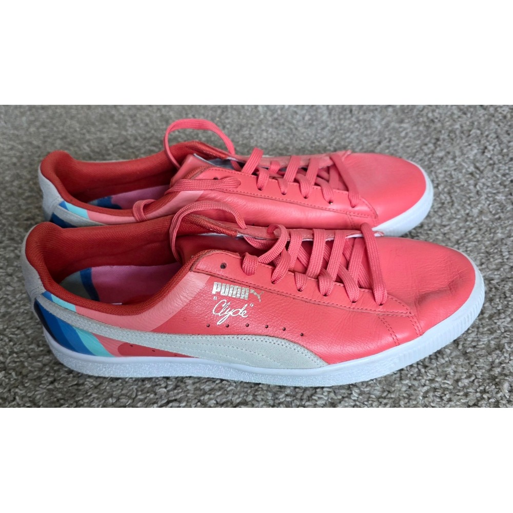 Puma Clyde South Beach Coral Pink Blue Wave Leather Sneakers 366248 03 Mens 12